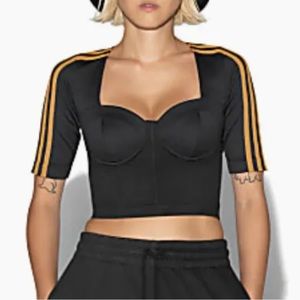 IVY PARK Adidas crop top knit black and gold sweetheart neckline